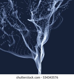 Array with Dynamic Emitted Particles. Water Splash Imitation. Abstract Background. Vector Illustration.