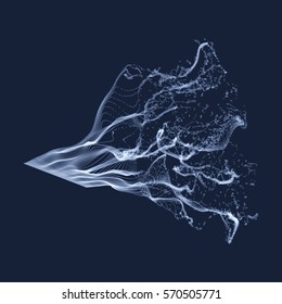 Array with Dynamic Emitted Particles. Water Splash Imitation. Abstract Background. Vector Illustration. 