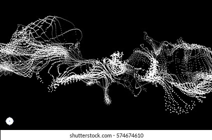 Array with Dynamic Emitted Particles. Water Splash Imitation. Abstract Background. Vector Illustration.  