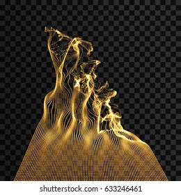 Array with dynamic emitted particles. Water splash imitation. Abstract background. Vector illustration.