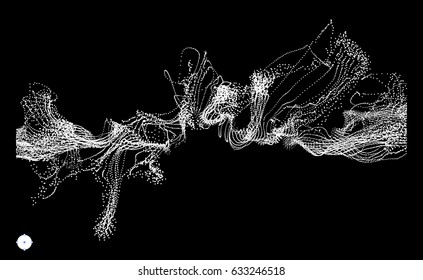 Array with dynamic emitted particles. Water splash imitation. Abstract background. Vector illustration. 