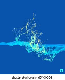 Array with Dynamic Emitted Particles. Water Splash Imitation. Abstract Background. Vector Illustration.