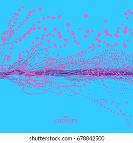 Array with dynamic emitted particles. Water splash imitation. Abstract background. Vector illustration.  