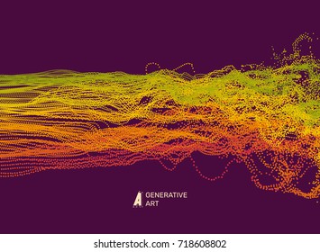 Array with dynamic emitted particles. Water splash imitation. Abstract background. Vector illustration.  
