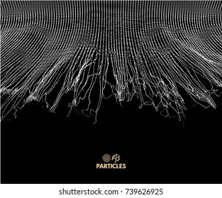 Array with dynamic emitted particles. Water splash imitation. Abstract background. Vector illustration.