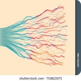 Array with dynamic emitted particles. Water splash imitation. Abstract background. Vector illustration.