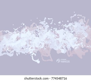 Array with dynamic emitted particles. Water splash imitation. Abstract background. Vector illustration.
