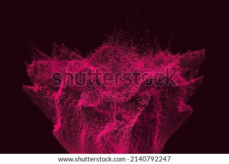 Array with dynamic emitted particles. Water splash imitation. Abstract dackground. Vector illustration. Design for banner, flyer, poster, cover or brochure. Foto stock © 