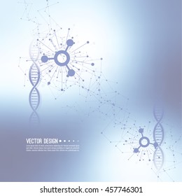 Array with dynamic moving particles. Node molecule structure. Science and connection concept.