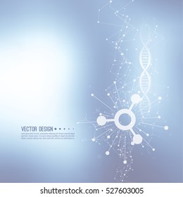 Array with dynamic moving particles. Node molecule structure. 