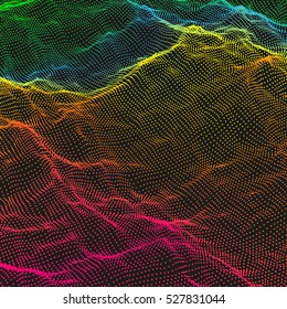 Array with Dynamic Particles. 3d Futuristic technology style. Abstract Background. Texture. Glowing points. Vector Illustration.