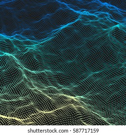 Array with Dynamic Particles. 3d Futuristic technology style. Abstract Background. Texture. Glowing points. Vector Illustration.  