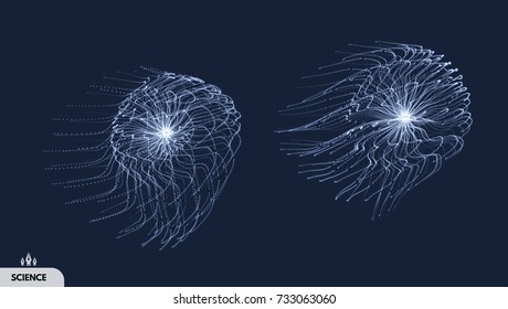 Array with dynamic particles. 3d futuristic technology style. Abstract background. Vector illustration.