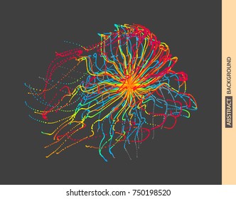 Array with dynamic particles. 3d futuristic technology style. Abstract background. Vector illustration.