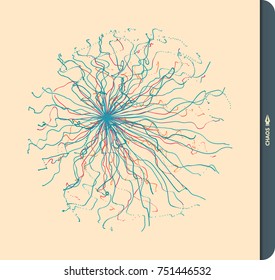 Array with dynamic particles. 3d futuristic technology style. Abstract background. Vector illustration.