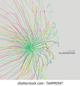 Array with dynamic particles. 3d futuristic technology style. Abstract background. Vector illustration.