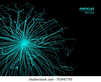 Array with dynamic particles. 3d futuristic technology style. Abstract background. Vector illustration.