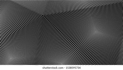 Array with dynamic particles. 3D grid surface. Abstract background in technology style. Vector illustration. 