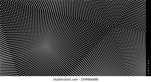 Array with dynamic particles. 3D grid surface. Abstract background in technology style. Vector illustration. 