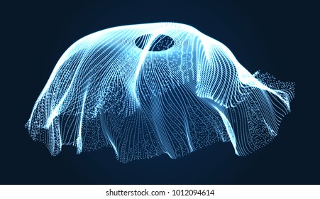 Array with Dynamic Particles. 3D Technology Style. Abstract Background. Vector Illustration.