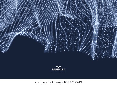 Array with Dynamic Particles. 3D Technology Style. Abstract Background. Vector Illustration.