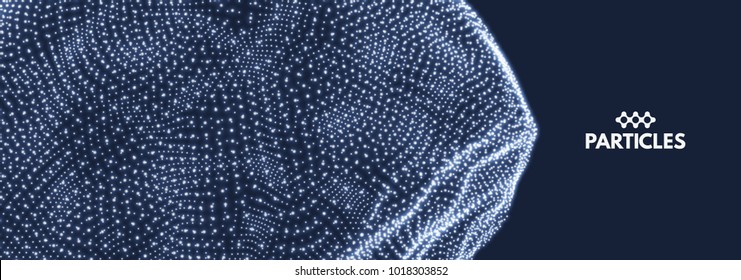 Array with Dynamic Particles. 3D Technology Style. Abstract Background. Vector Illustration.