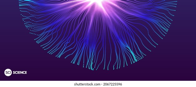 Array with dynamic particles. 3D technology style. Abstract background. Vector illustration.