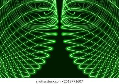 Array mit dynamischen Partikeln. 3D-Technologiestil. Abstrakter Hintergrund. Vektorgrafik.