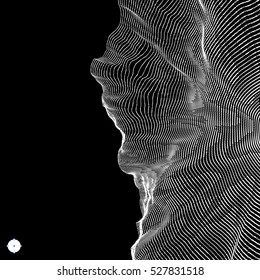 Array with Dynamic Particles. 3D Technology Style. Abstract Background. Vector Illustration. 