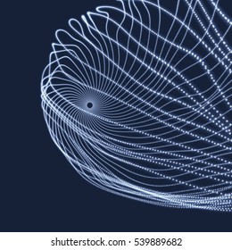 Array with Dynamic Particles. 3D Technology Style. Abstract Background. Vector Illustration.