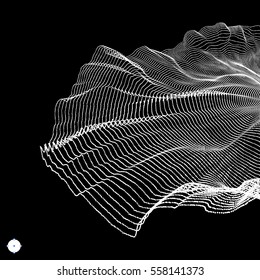 Array with Dynamic Particles. 3D Technology Style. Abstract Background. Vector Illustration. 