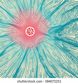 Array with Dynamic Particles. 3D Technology Style. Abstract Background. Vector Illustration. 