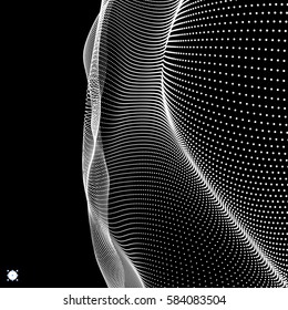 Array with Dynamic Particles. 3D Technology Style. Abstract Background. Vector Illustration. 