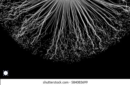 Array with Dynamic Particles. 3D Technology Style. Abstract Background. Vector Illustration. 