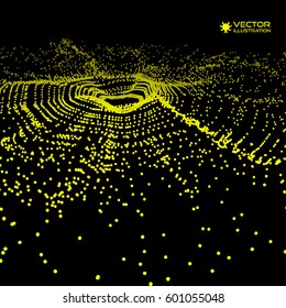 Array with Dynamic Particles. 3D Technology Style. Abstract Background. Vector Illustration.