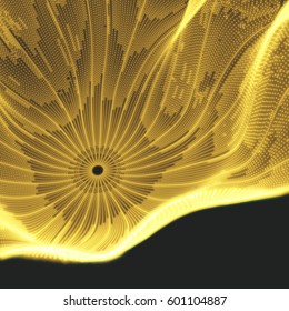 Array with Dynamic Particles. 3D Technology Style. Abstract Background. Vector Illustration.