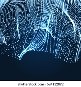 Array with dynamic particles. 3D technology style. Abstract background. Vector illustration.