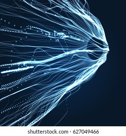 Array with Dynamic Particles. 3D Technology Style. Abstract Background. Vector Illustration.