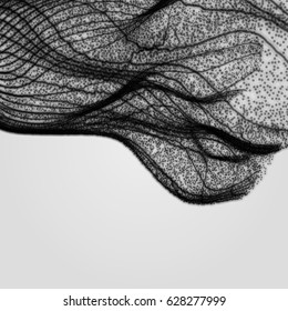 Array with Dynamic Particles. 3D Technology Style. Abstract Background. Vector Illustration.