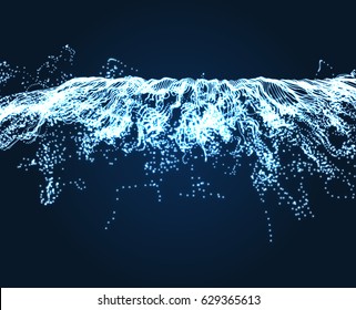 Array with Dynamic Particles. 3D Technology Style. Abstract Background. Vector Illustration.