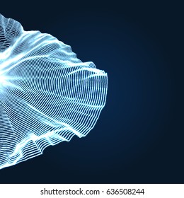 Array with Dynamic Particles. 3D Technology Style. Abstract Background. Vector Illustration.