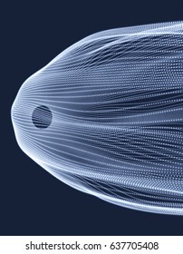 Array with dynamic particles. 3D technology style. Abstract background. Vector illustration.