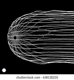 Array with dynamic particles. 3D technology style. Abstract background. Vector illustration.