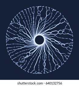 Matriz con partículas dinámicas. Estilo de tecnología 3D. Antecedentes abstractos. Ilustración vectorial.