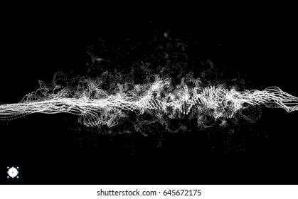 Array with Dynamic Particles. 3D Technology Style. Abstract Background. Vector Illustration.