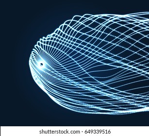 Array with Dynamic Particles. 3D Technology Style. Abstract Background. Vector Illustration.