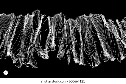 Array with Dynamic Particles. 3D Technology Style. Abstract Background. Vector Illustration.