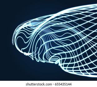 Array with Dynamic Particles. 3D Technology Style. Abstract Background. Vector Illustration.