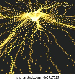 Array with Dynamic Particles. 3D Technology Style. Abstract Background. Vector Illustration.