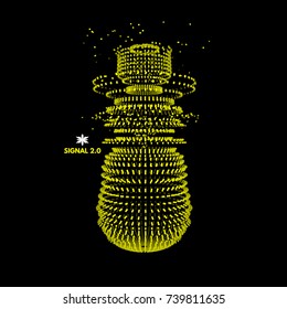 Array with dynamic particles. 3d technology style. Abstract background. Vector illustration.
